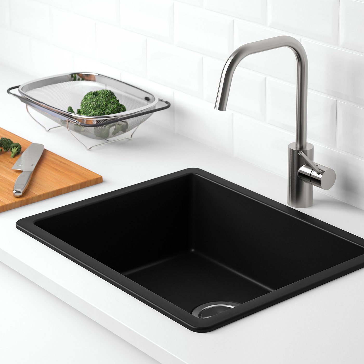 skk._.i☘️ KILSVIKEN inset sink, 1 bowl, black quartz composite, 56x46 cm