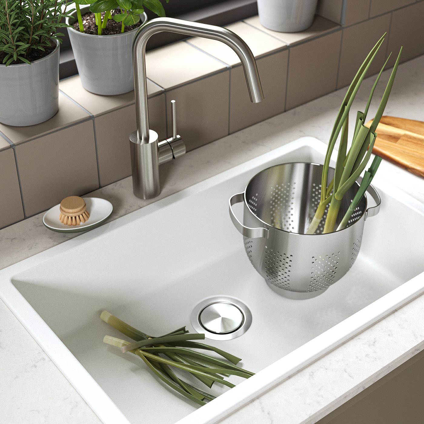 KILSVIKEN inset sink, 1 bowl, white quartz composite, 72x46 cm