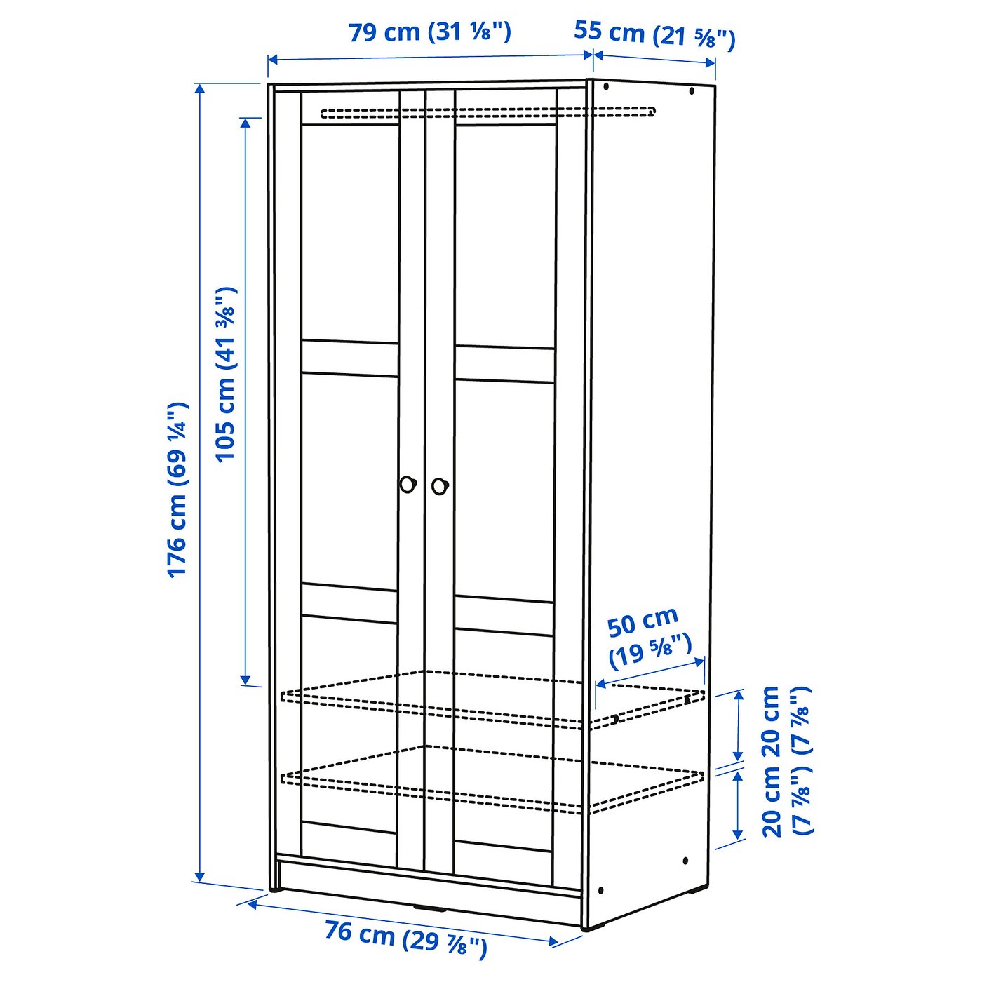 KLEPPSTAD wardrobe with 2 doors, white, 79x176 cm (311/4x691