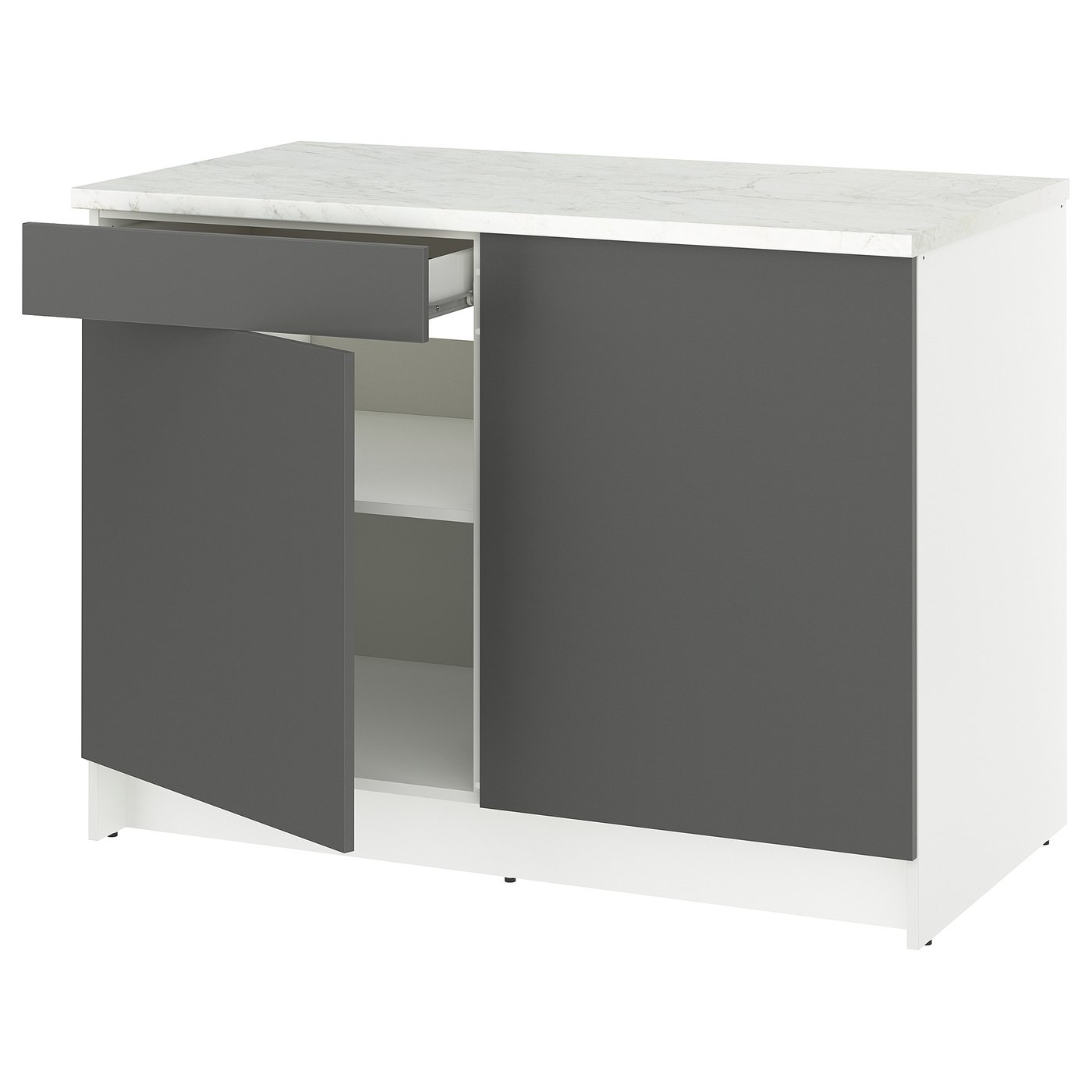 KNOXHULT base cabinet with doors and drawer, white frame, 121.9x61