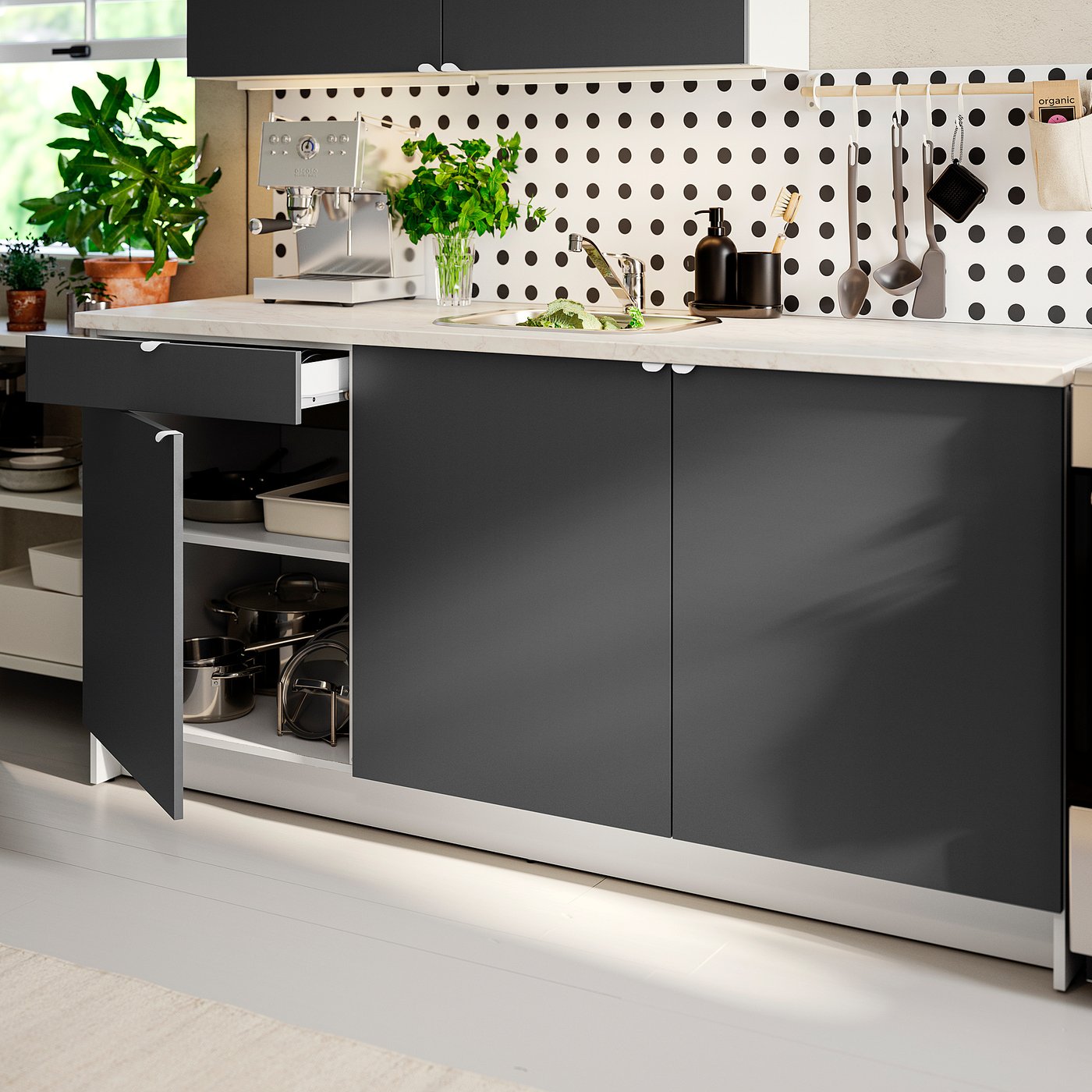 KNOXHULT base cabinet with doors and drawer, dark gray, 182.9x61