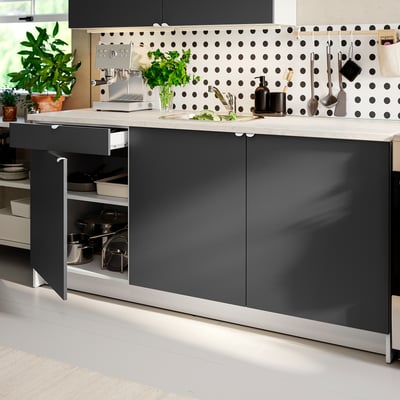 KNOXHULT Base cabinet with doors and drawer, dark gray, 72x24x36 "
