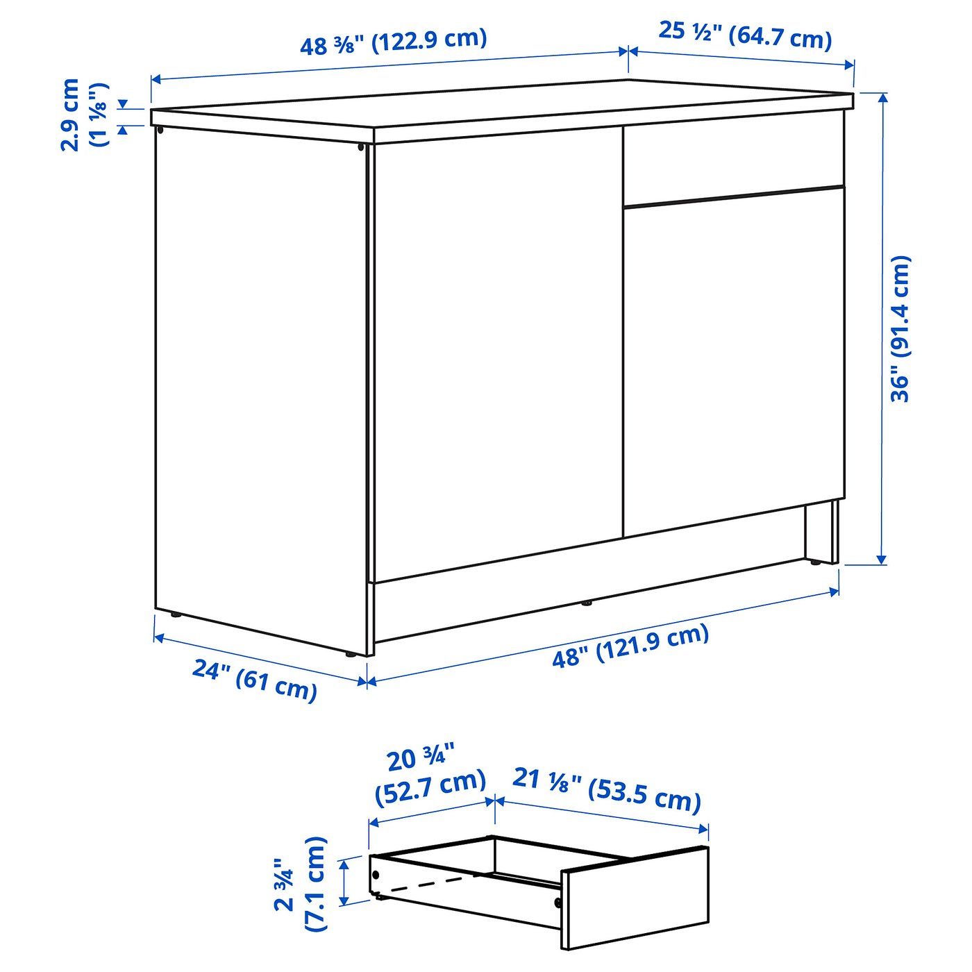 カオナシページ KNOXHULT base cabinet with doors and drawer, oak effect, 121.9x61