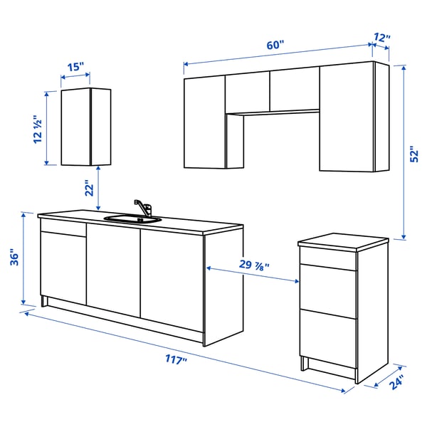 KNOXHULT kitchen, white, 297x61x90 cm (117x24x353/8") IKEA CA