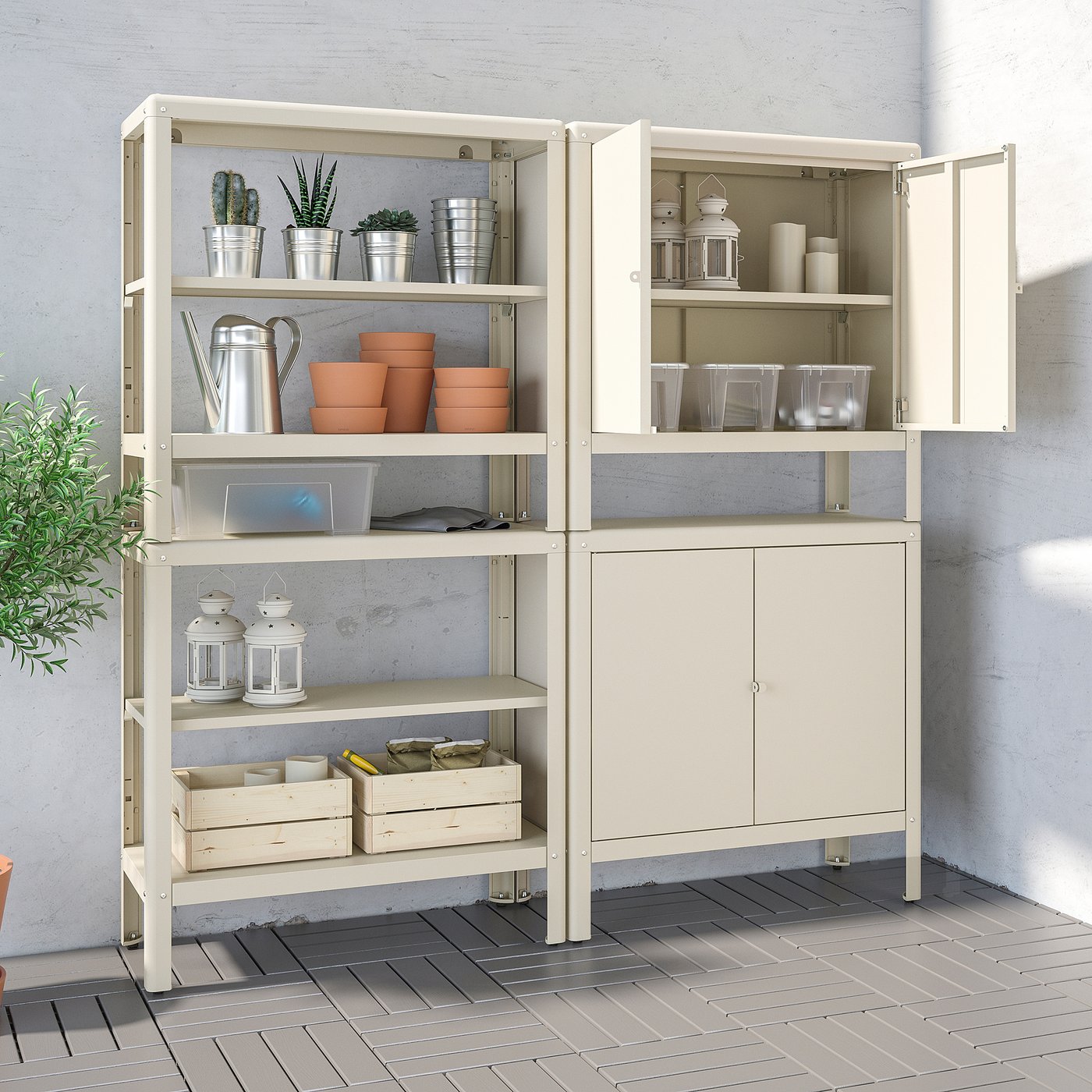 KOLBJÖRN shelving unit with 2 cabinets, beige, 161x37x161 cm (633