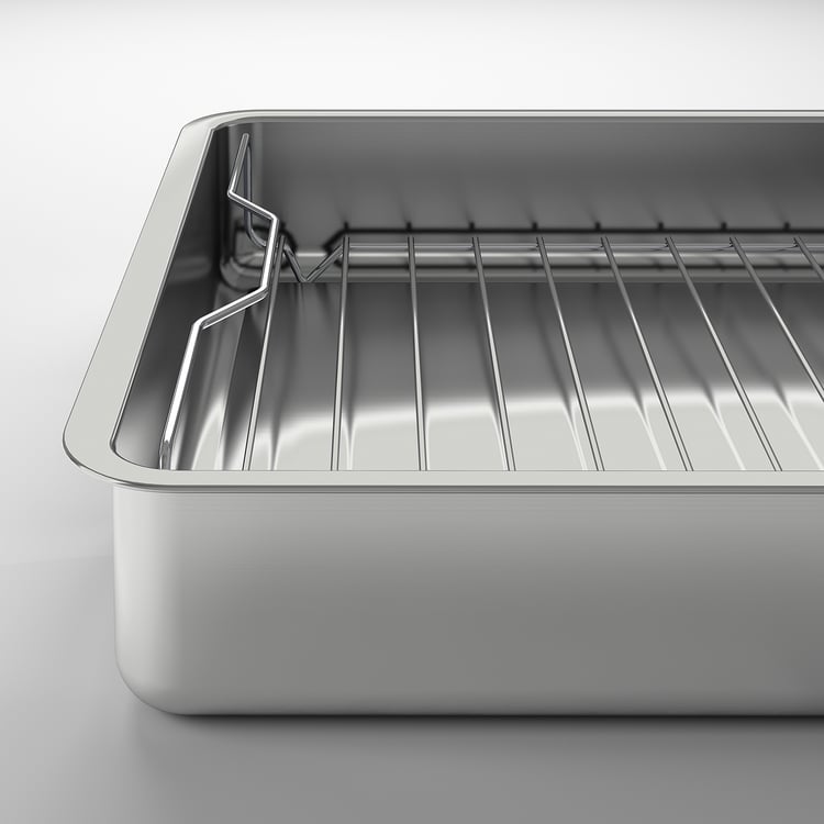 KONCIS Roasting pan with grill rack, stainless steel, 40x32 cm (16x13