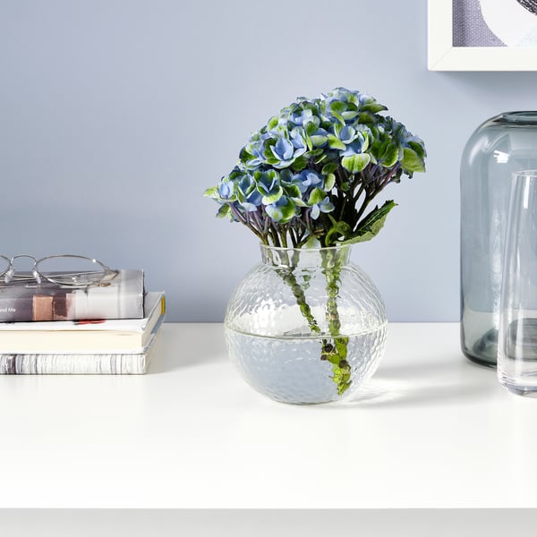 KONSTFULL Vase, clear glass/patterned, 4 "