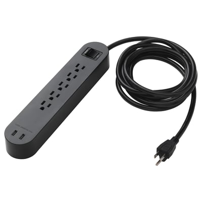 KOPPLA 5 outlet power strip & 2 USB ports, black, 118 "