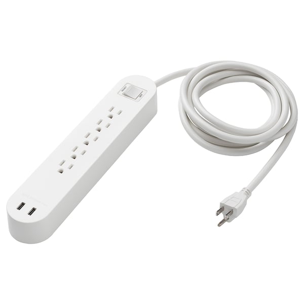 KOPPLA 5 outlet power strip & 2 USB ports, white, 118 "