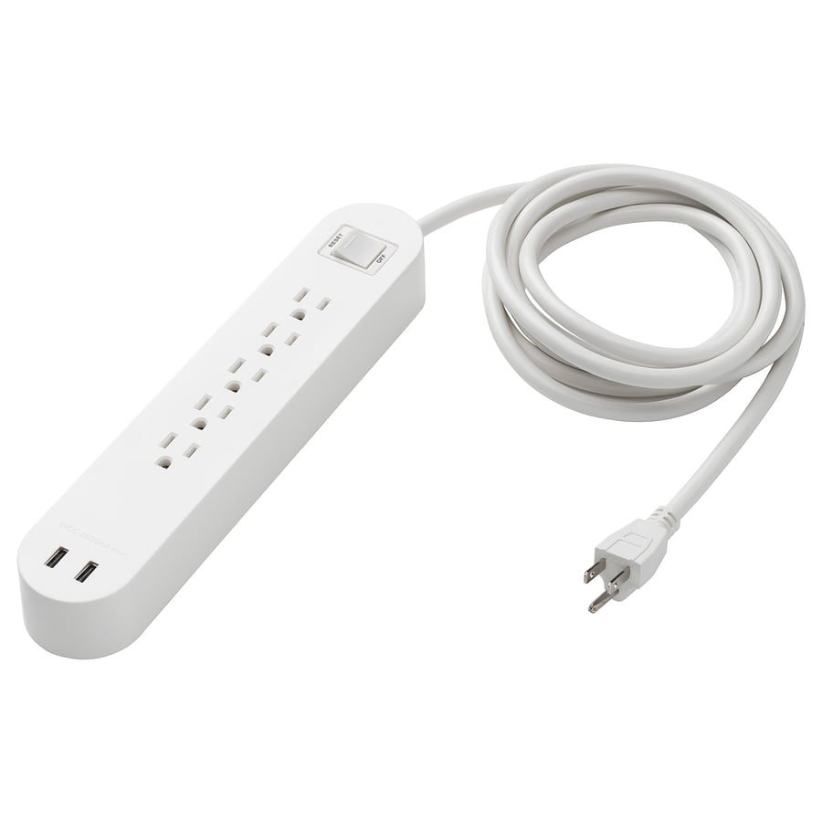 KOPPLA 5 outlet power strip & 2 USB ports, white, 3.0 m (118") IKEA CA
