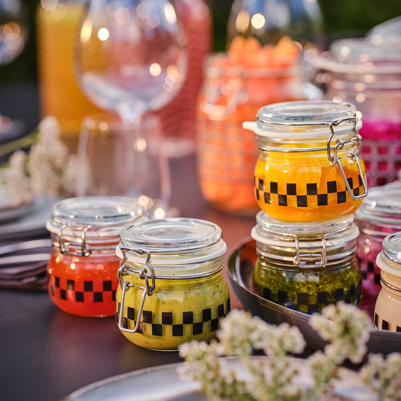 jar KORKEN Jar with lid - clear glass/check pattern black - IKEA CA