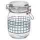 KORKEN Jar with lid, clear glass/check pattern gray-blue, 34 oz