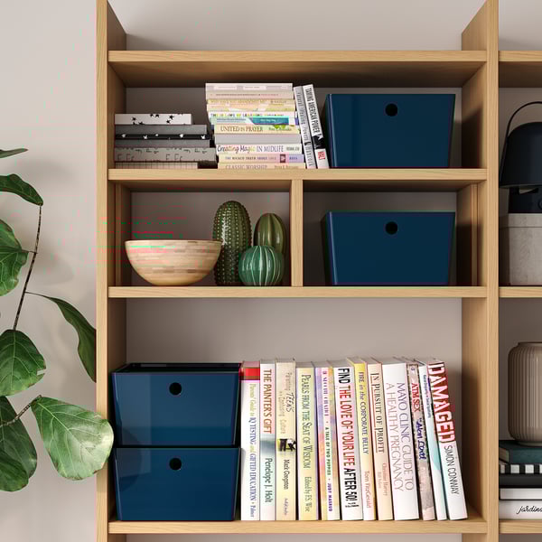 KUGGIS Box with lid, black-blue, 10 ¼x13 ¾x6 "