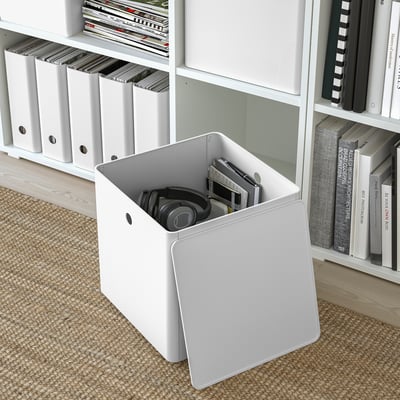 KUGGIS Storage box with lid, white, 12 ½x12 ½x12 ½ "