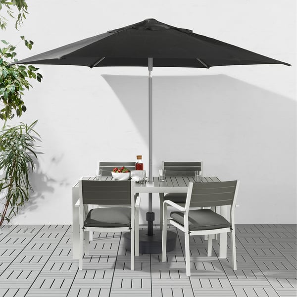 Kuggo Lindoja Patio Umbrella With Base Black Gryto Dark Gray Ikea