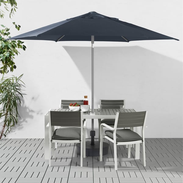 Kuggo Lindoja Patio Umbrella With Base Blue Gryto Dark Gray Ikea Canada Ikea