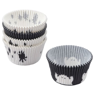 KUSTFYR Baking cup, paper, mixed patterns white/black