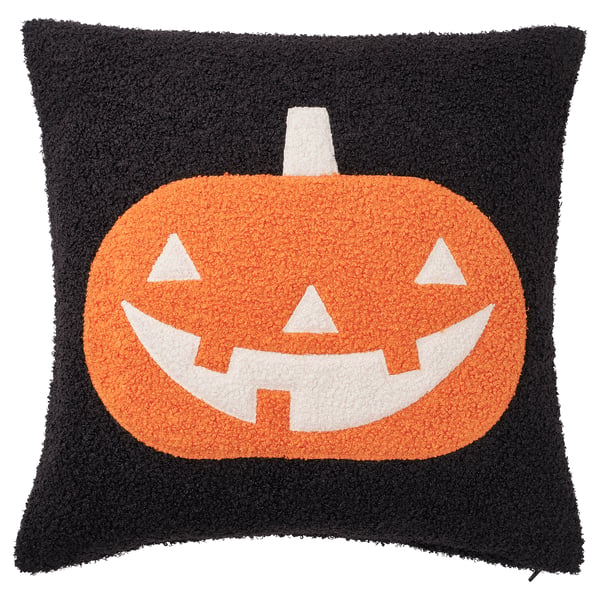 KUSTFYR Cushion cover, pumpkin pattern black/orange, 20x20 "