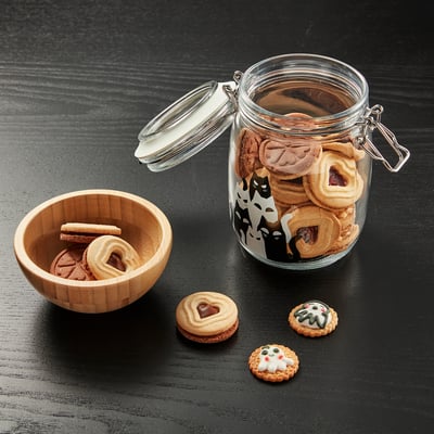 KUSTFYR Jar with lid, black/white, 34 oz