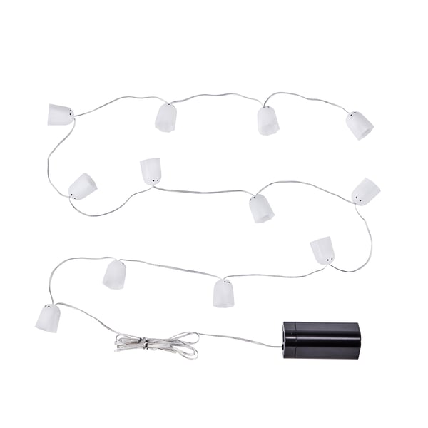 KUSTFYR LED string light with 12 lights, battery operated indoor/ghost white