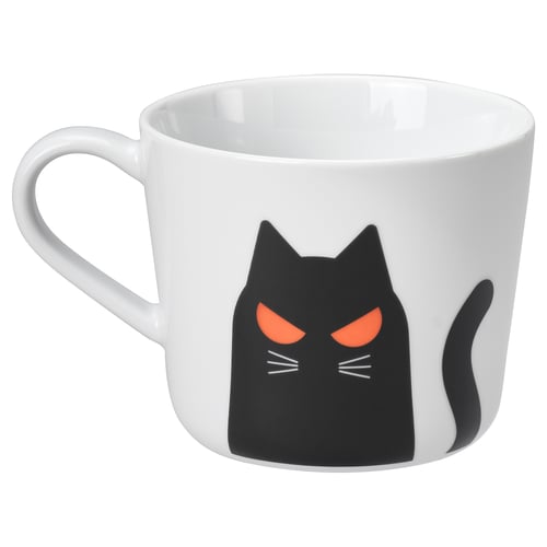 KUSTFYR Mug, cat pattern white/black, 12 oz