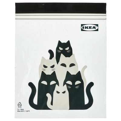 KUSTFYR Resealable bag, cat pattern gray, 34 oz