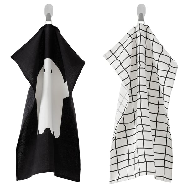 KUSTFYR Tea-towel, ghost/spider white/black, 18x24 "