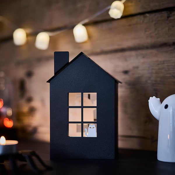 KUSTFYR Tealight holder, black, 7 "