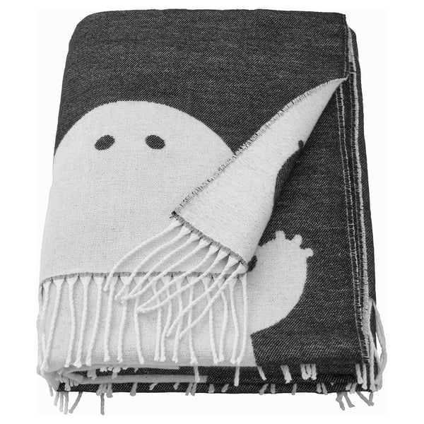 KUSTFYR Throw, ghost pattern black/white, 51x67 "