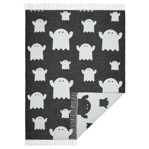 KUSTFYR Throw, ghost pattern black/white, 51x67 "