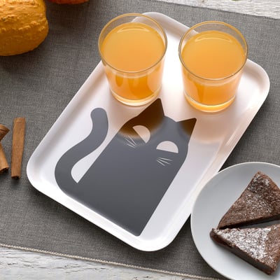 KUSTFYR Tray, white/cat black, 8x11 "