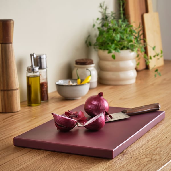 KUSTHOPPARE Chopping board, brown-red, 14 ¾x9 ¾ "