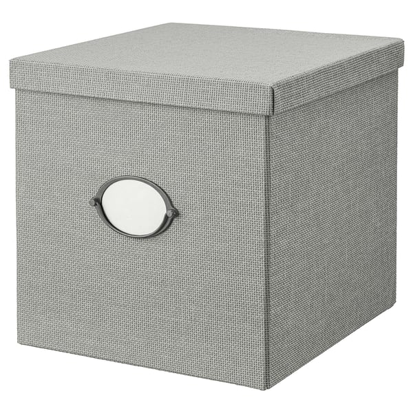 KVARNVIK storage box with lid, gray, 32x35x32 cm (12 ½x13 ¾x12 ½
