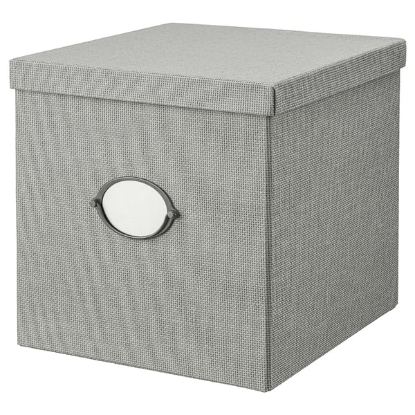 KVARNVIK Storage box with lid, gray, 12 ½x13 ¾x12 ½ "