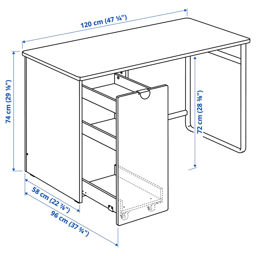 LÄRANDE desk with pullout storage unit, white, 120x58 cm (471/4x227/8