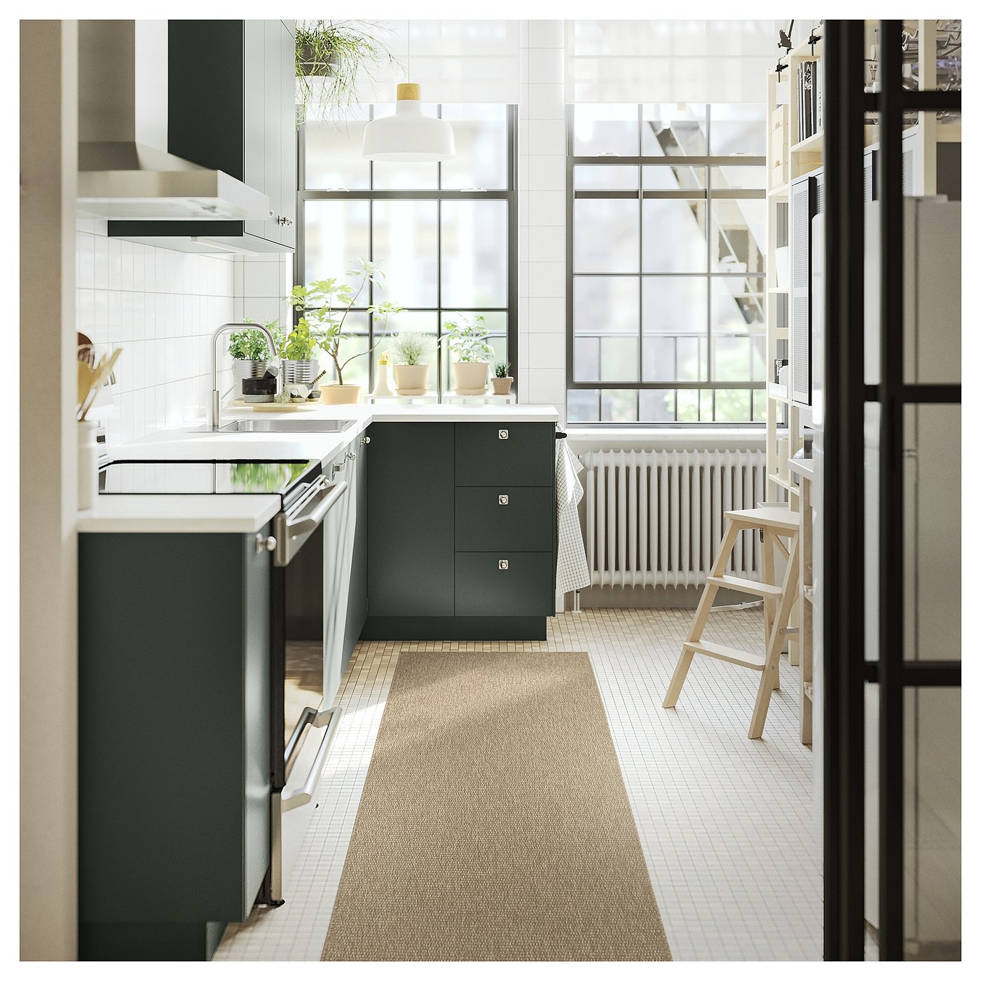 LÄTTBETONG runner, flatwoven, beige/light brown, 80x250 cm (2'7