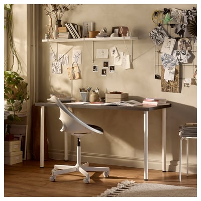 LAGKAPTEN / ADILS Desk, black-brown/white, 55 1/8x23 5/8 "
