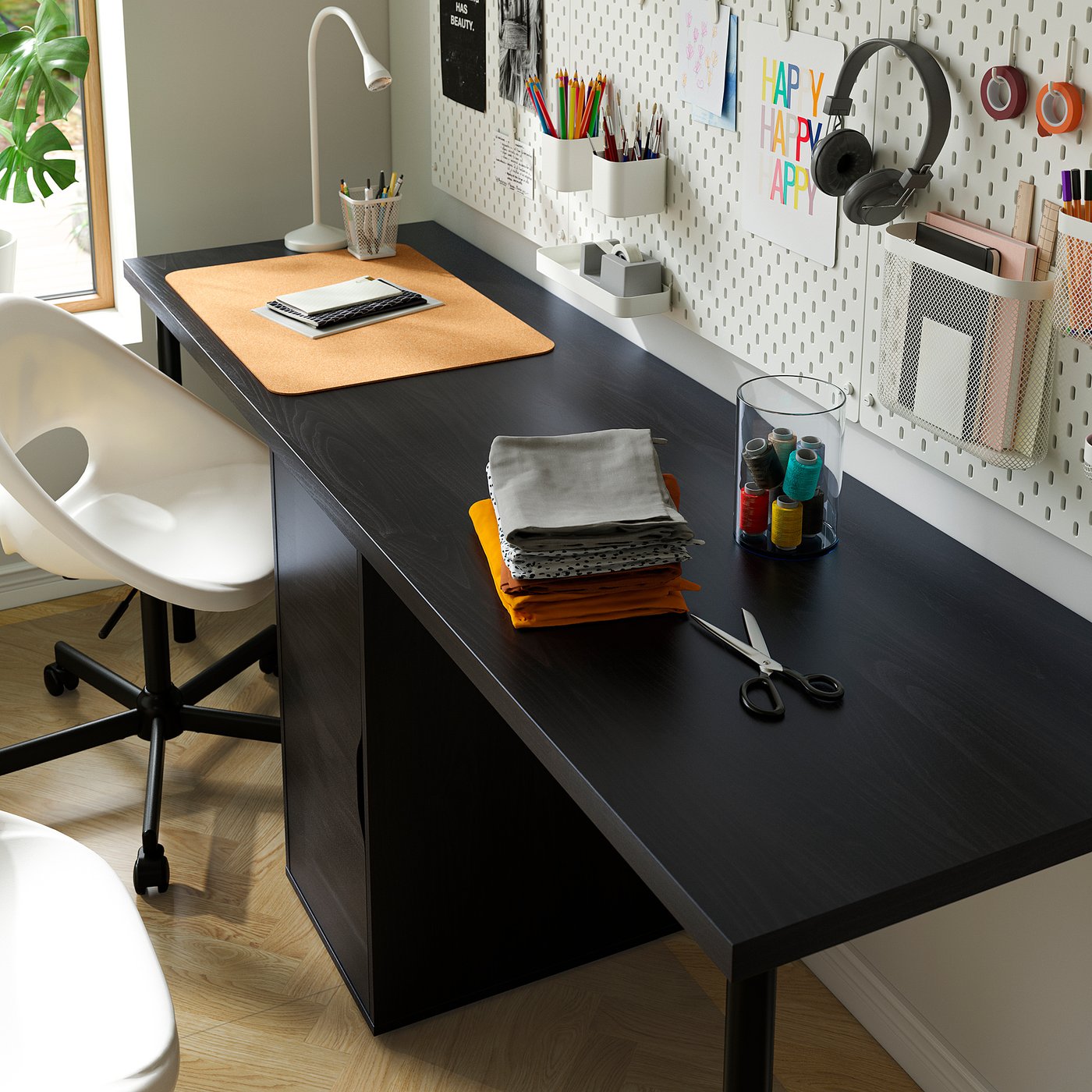 LAGKAPTEN / ALEX desk, black-brown/black, 200x60 cm (783/4x235/8