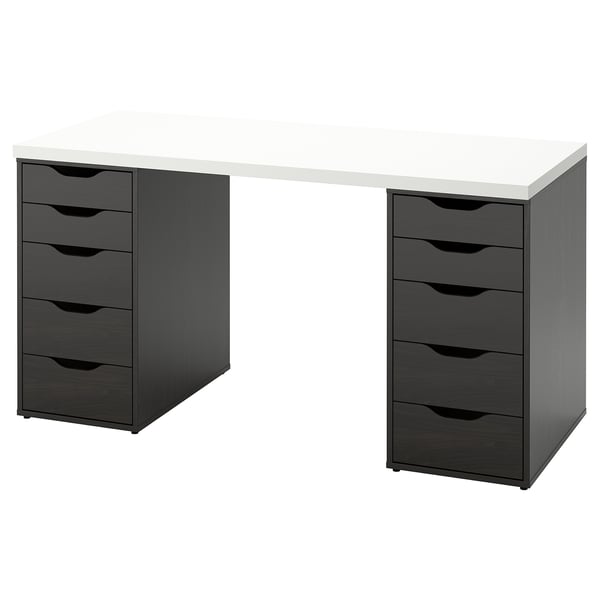 LAGKAPTEN / ALEX Desk, white/black-brown, 55 1/8x23 5/8 "