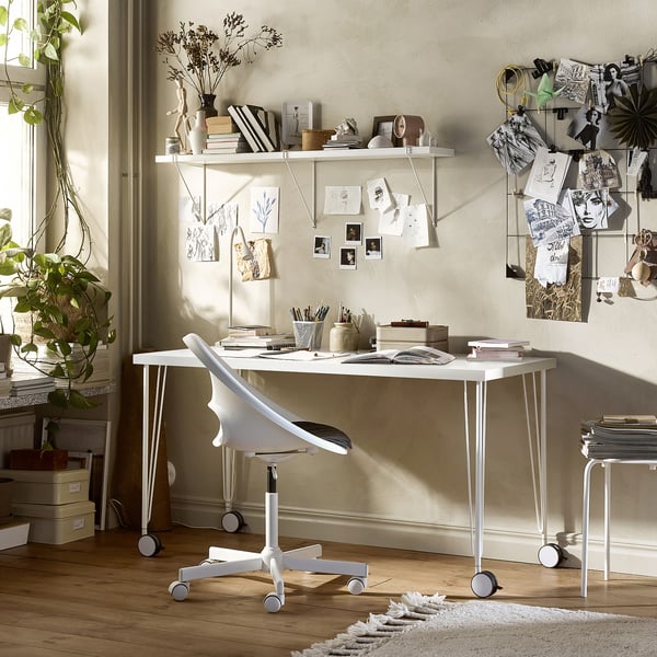 LAGKAPTEN / KRILLE Desk, white, 55 1/8x23 5/8 "