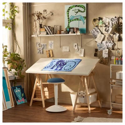 LAGKAPTEN / MITTBACK Desk, white/birch, 55 1/8x23 5/8 "