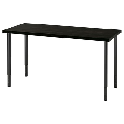 LAGKAPTEN / OLOV Desk, black-brown/black, 55 1/8x23 5/8 "
