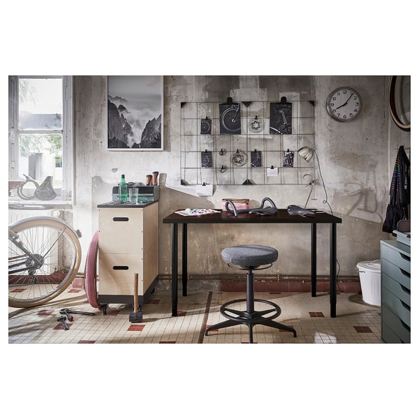 LAGKAPTEN / OLOV Desk, black-brown/black, 47 1/4x23 5/8 "