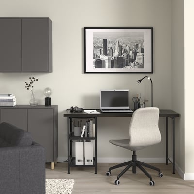 LAGKAPTEN / SPÄND Desk, black-brown/black, 55 1/8x23 5/8 "