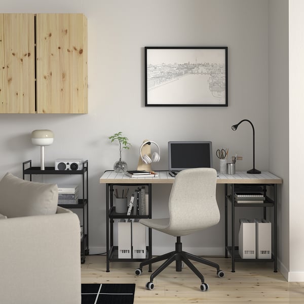 LAGKAPTEN / SPÄND Desk, white anthracite/black, 55 1/8x23 5/8 "