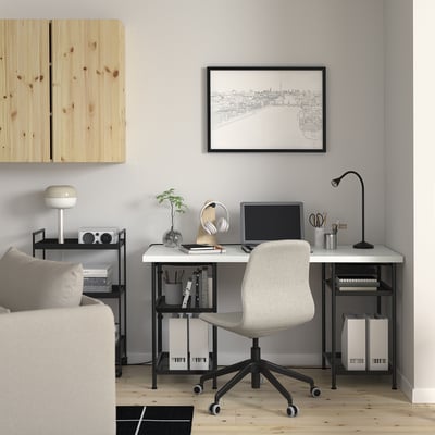 LAGKAPTEN / SPÄND Desk, white/black, 55 1/8x23 5/8 "