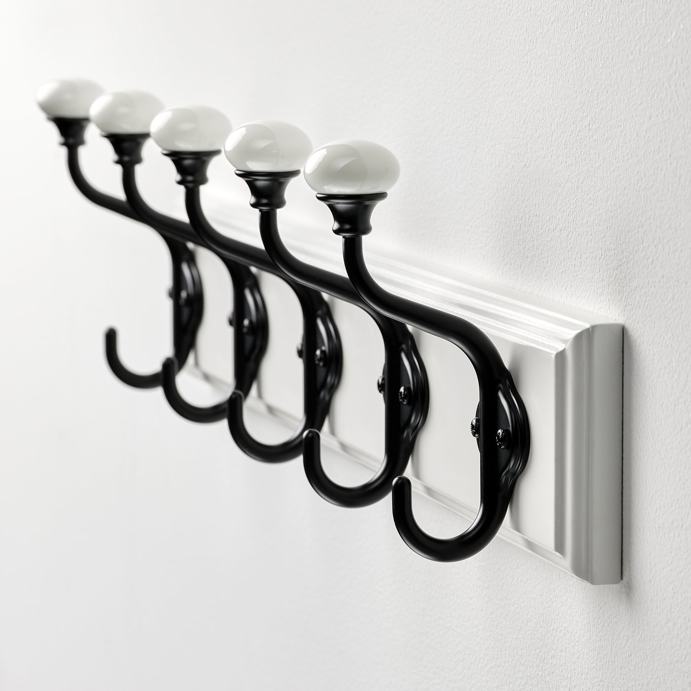 LANDKRABBA rack with 5 hooks, white, 50 cm (19 ¾