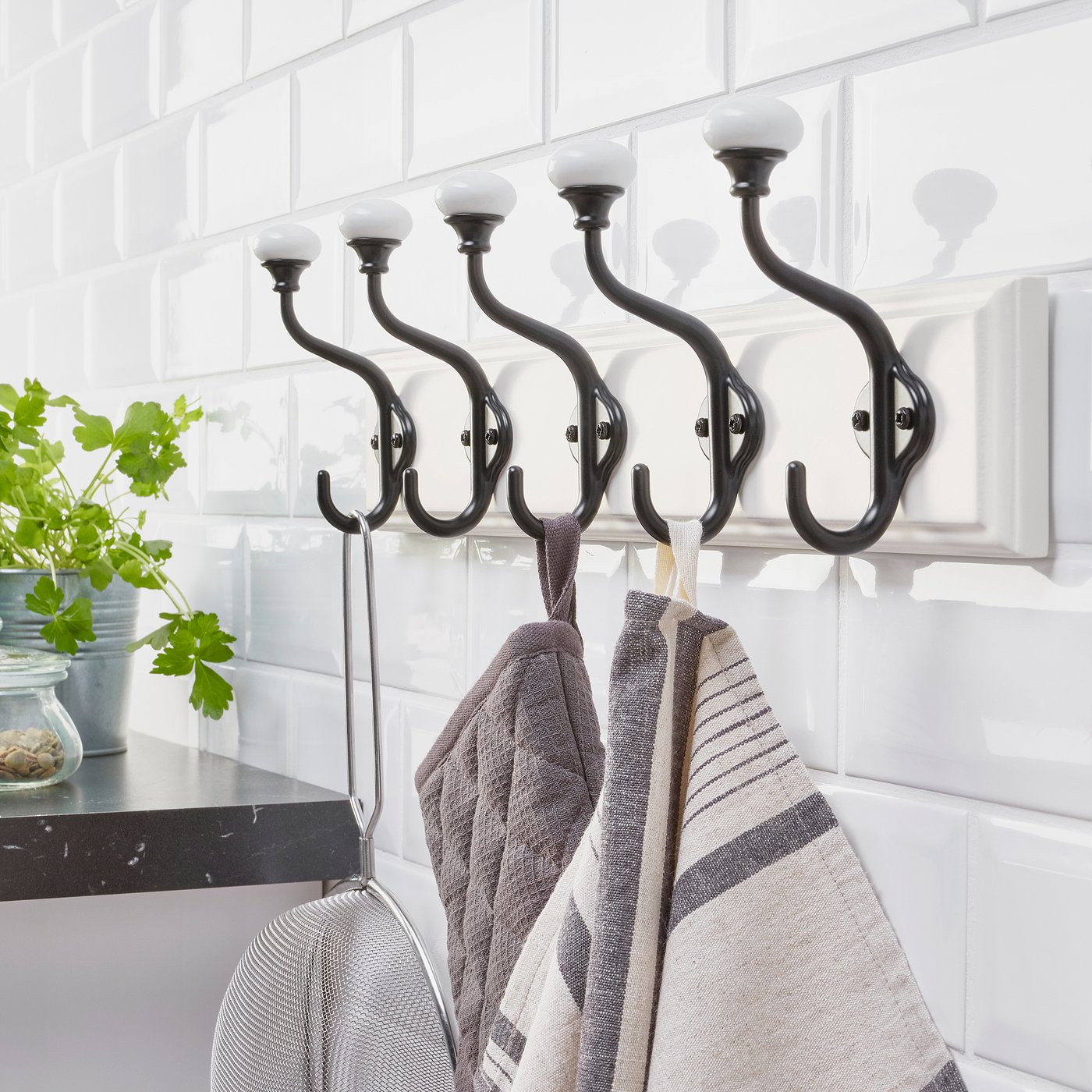 LANDKRABBA rack with 5 hooks, white, 50 cm (19 ¾