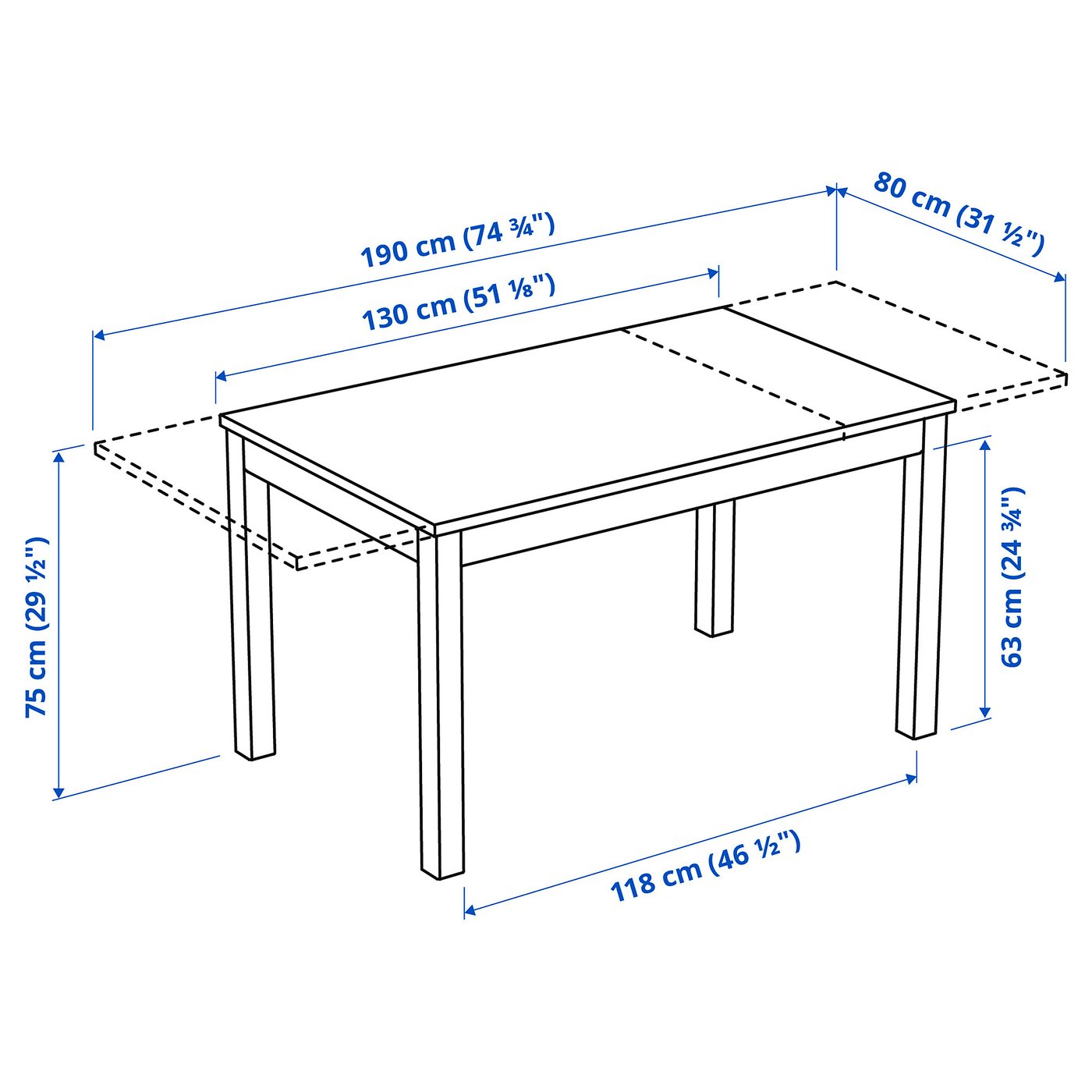 IKEA 白　伸長ダイニングテーブル レインベリ　LANEBERG LANEBERG extendable table, white, 130/190x80 cm (511/8/743