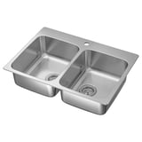 LÅNGUDDEN Double bowl dual mount sink, stainless steel, 29 1/2x20 5/8 "